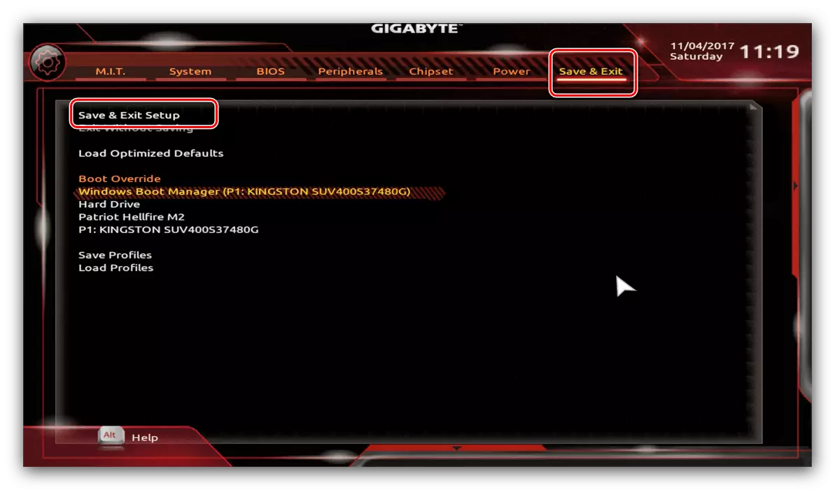 Exit from Gigabyte BIOS to install a disk as the main carrier