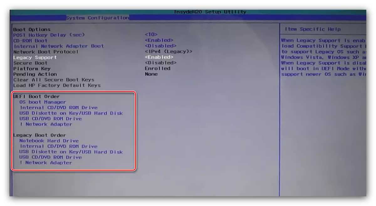 Arbeiten Sie mit einer Liste im BIOS-HP-Laptop, um eine Festplatte als Hauptträger zu installieren