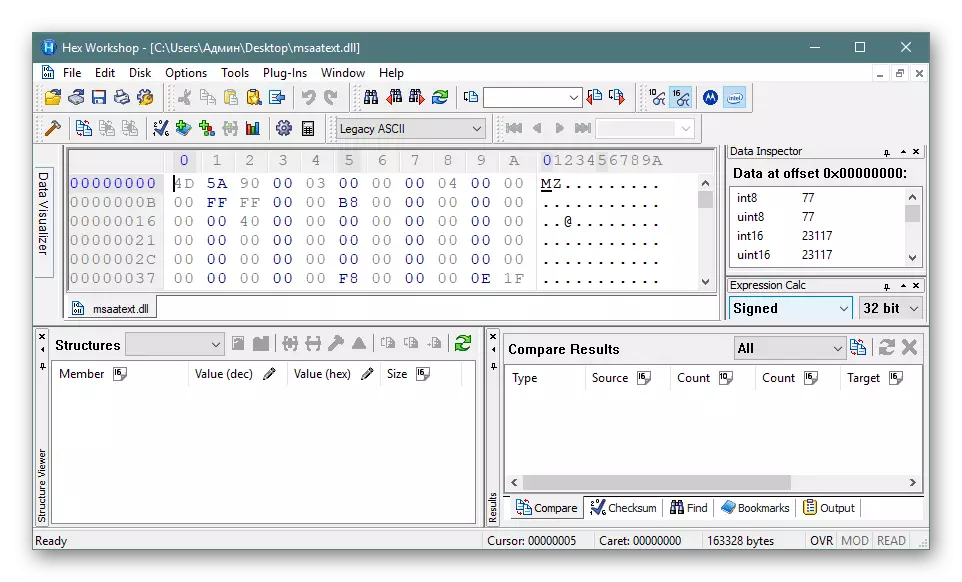 Visualizza il contenuto del file nel workshop esadecimale del programma