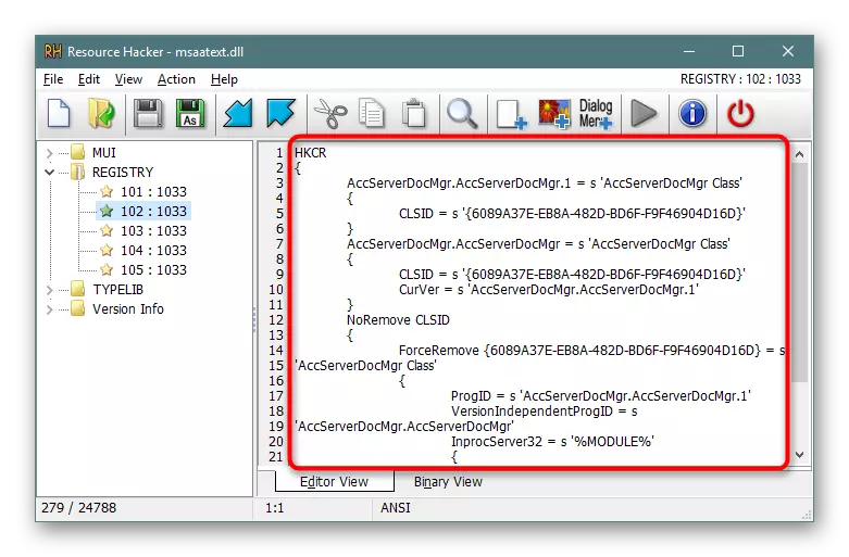 Modifica del codice sorgente del file aperto nel programma di hacker risorse