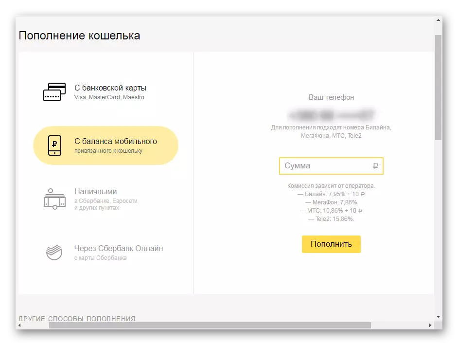 Täydennys lompakko Yandex-rahassa