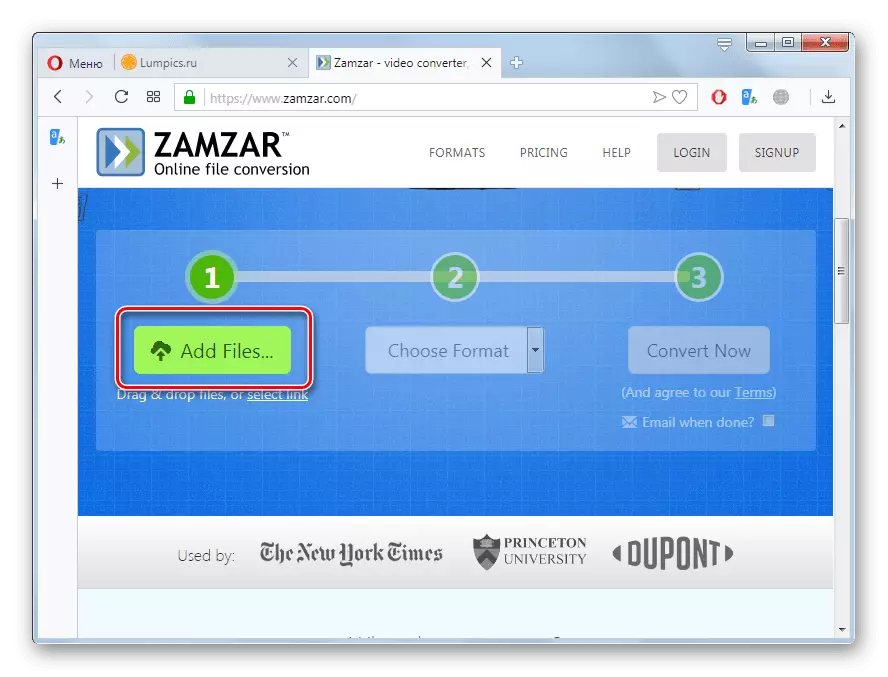 Bytter til PPT-filvalgvinduet for konvertering på Zamzar-nettstedet i Opera-nettleseren