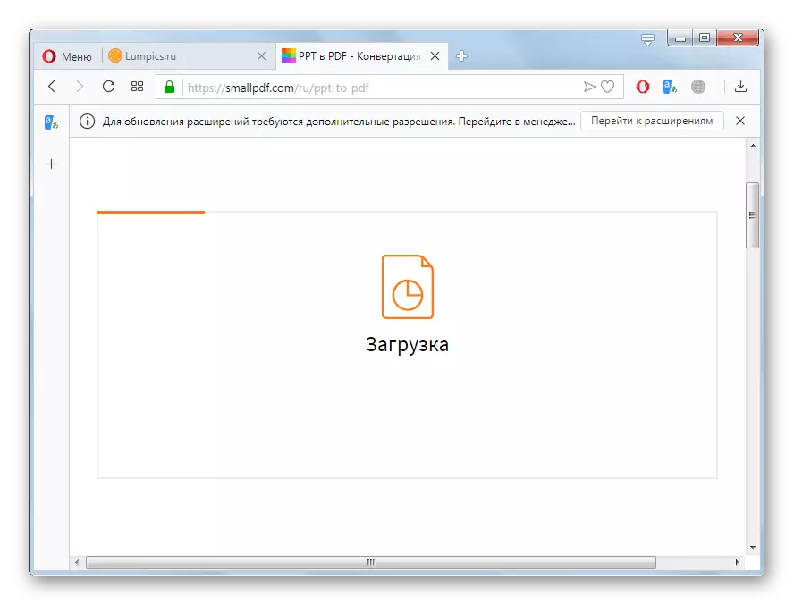 Prosedur muat turun fail PPT untuk menukarkan di laman web SmallPDF dalam Pelayar Opera