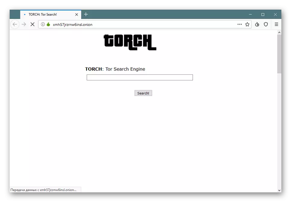 Menampilkan mesin pencari dalam kualitas halaman mulai browser TOR