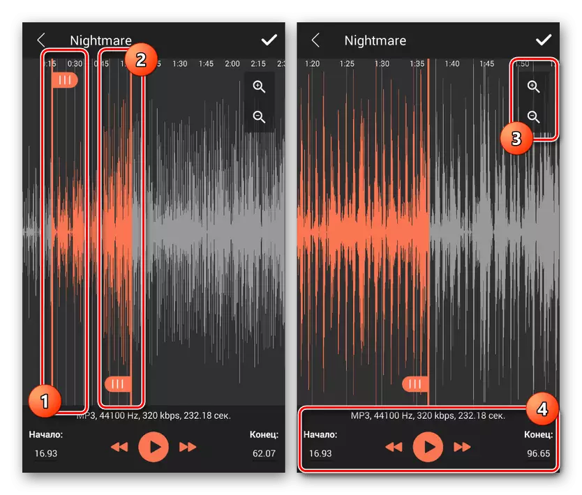 Editando música em um cortador de áudio no Android