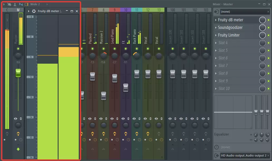 FL Studio'daki ana kanalda DBmeter