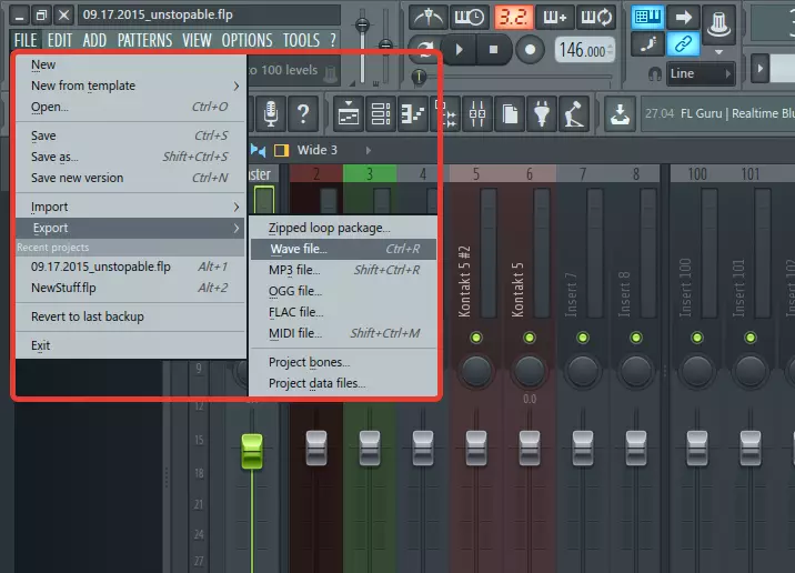 Përbërja muzikore e eksportit në FL Studio