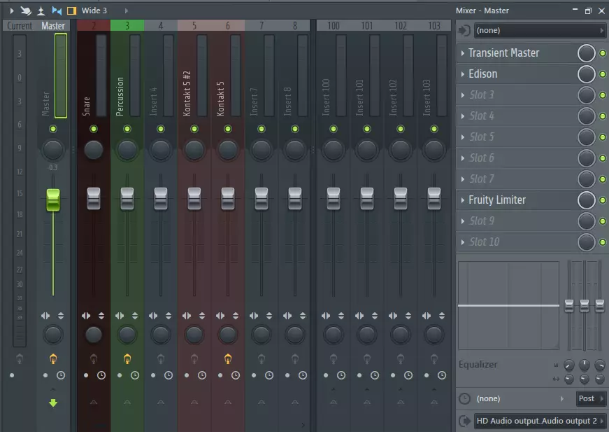 Mga epekto sa pagproseso sa usa ka mixer sa Fl Studio