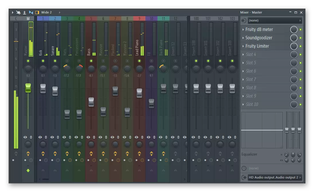 Mixer foar ynformaasje en behearske spoaren yn FL Studio