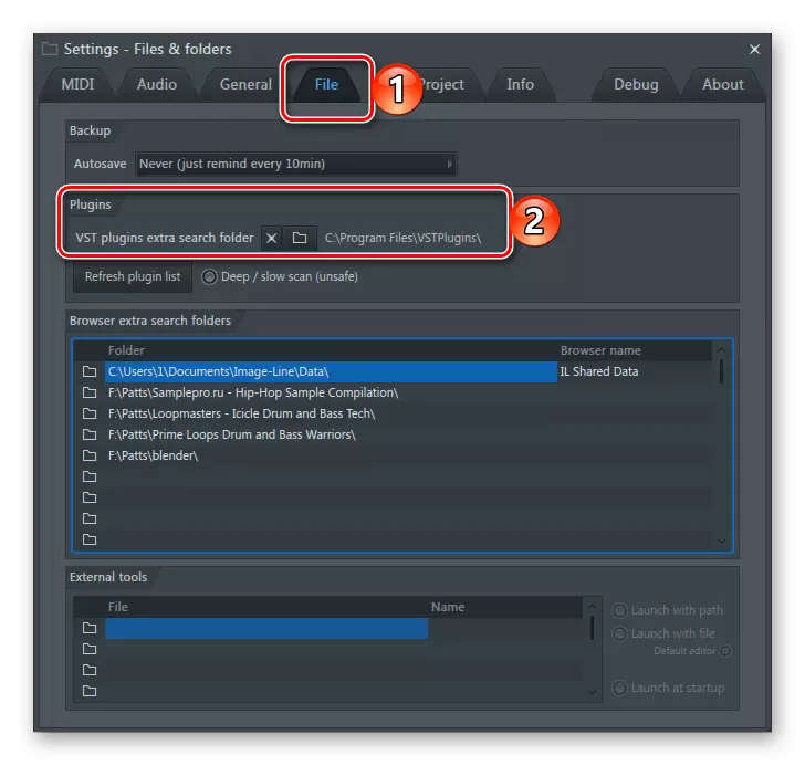 Výběr složky pro instalaci pluginů v aplikaci FL Studio
