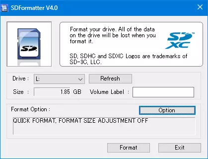 SDFormatter program window