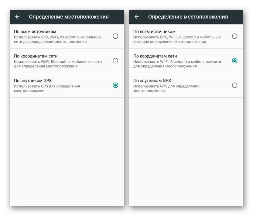 Newid y modd Geolocation yn y lleoliadau lleoliad ar Android 5.1+