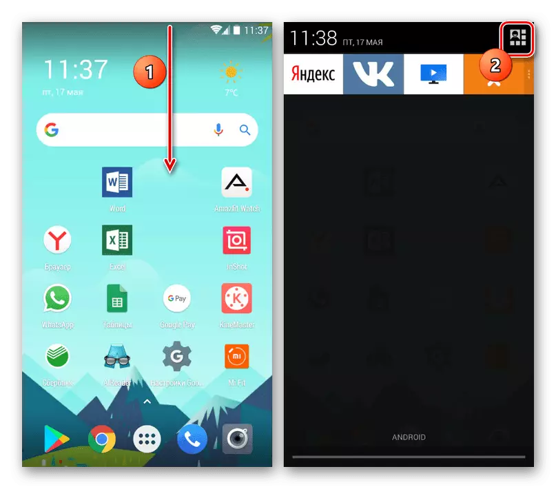Přepněte na panel Rychlý přístup na Android 4.4