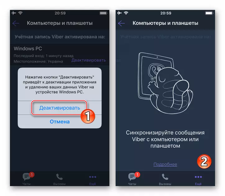 IPhone üçün viber - bir kompüterdə bir mesajın deaktivləşdirilməsi üçün bir sorğunun təsdiqlənməsi