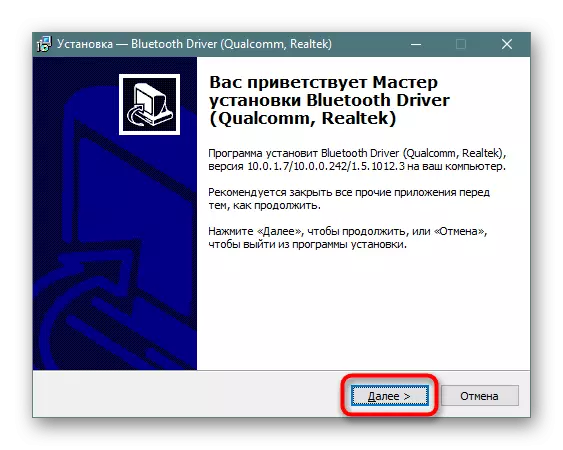 Pagpapatakbo ng Bluetooth adapter driver installer mula sa opisyal na site