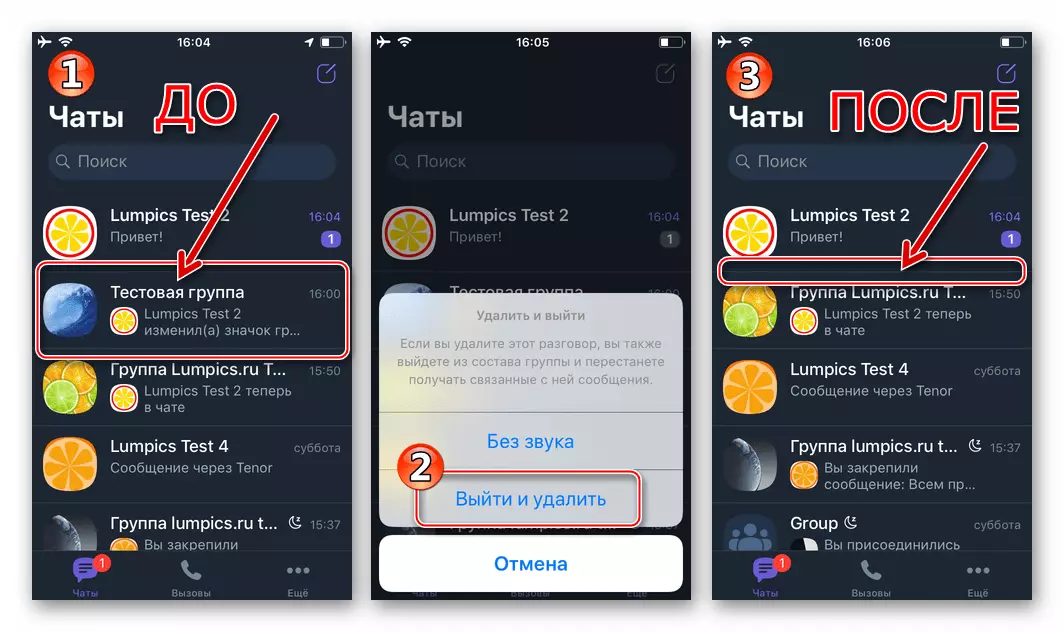 Viber für iOS verlassen die Gruppe im Messenger und seine Löschung von der Registerkarte Chat