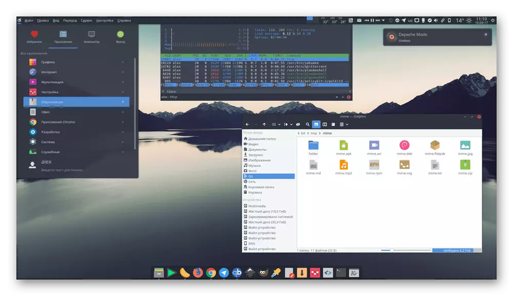 Linux işletim sistemleri için KDE grafiği kabuğunun görünümü