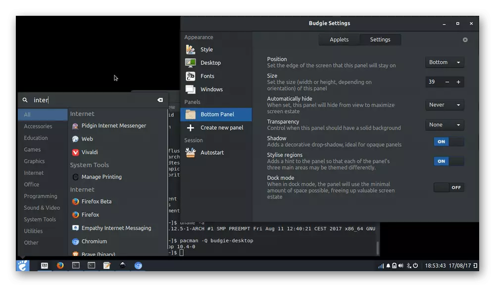 Pamje e jashtme të mërkurën Wedshop Budgie për sistemet operative Linux