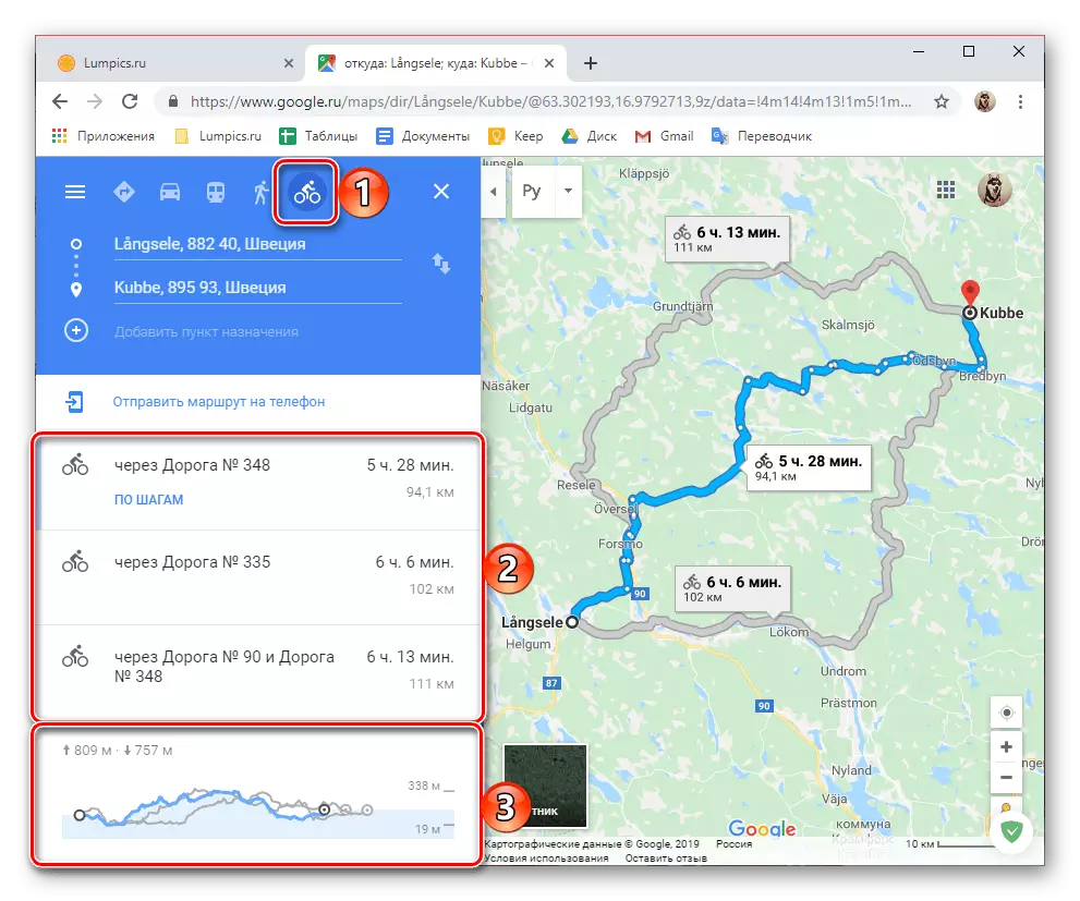 Een route bouwen voor het verplaatsen op een fiets op Google Maps in een browser op een pc