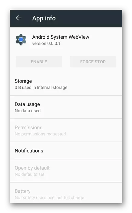 Prikaz informacija o aplikaciji Android System Webview