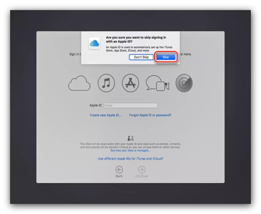 AppleID input fetisetsana nakong MacOS tlhomamiso ka VirtualBox