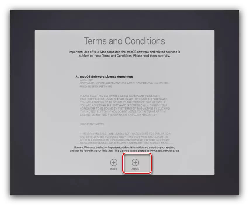 مجازی باکس پر MacOS تنصیب کے دوران لائسنس کے معاہدے