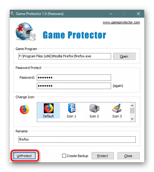 Бутон за премахване на парола с Mozilla Firefox в защитник на играта