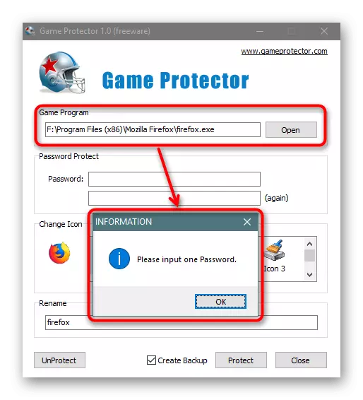 Försök att ta bort skydd med Mozilla Firefox utan att skriva in ett lösenord i spelskyddet