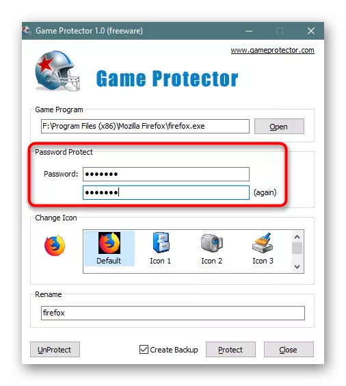 Entrez le mot de passe pour bloquer Mozilla Firefox dans le protecteur de jeu