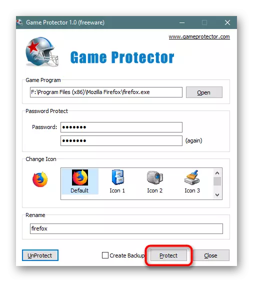 כפתור התקנה סיסמה על Mozilla Firefox ב מגן המשחק