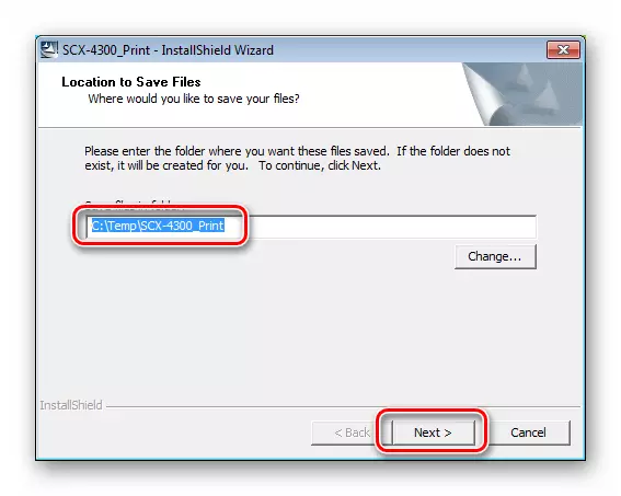 Odaberite mjesto raspakirati datoteke upravljačkog programa za štampanje MFP Samsung SCX 4300