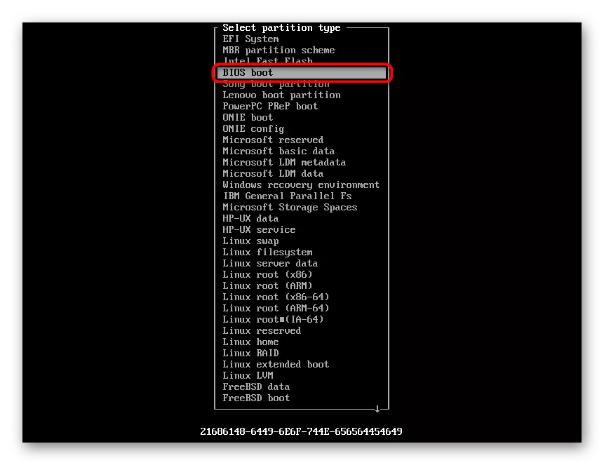 Selecting the BIOS BOOT type for Arch Linux loader image