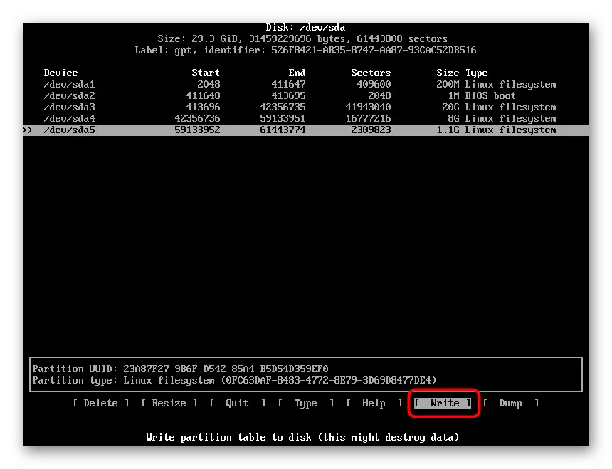 Saving the current hard disk markup table for installing Arch Linux