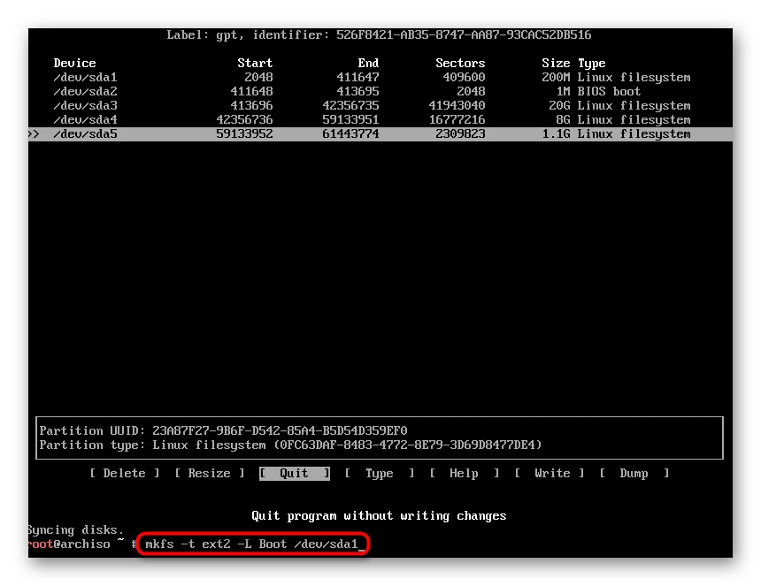 Format disk devilia sareng Arches Sport Linux