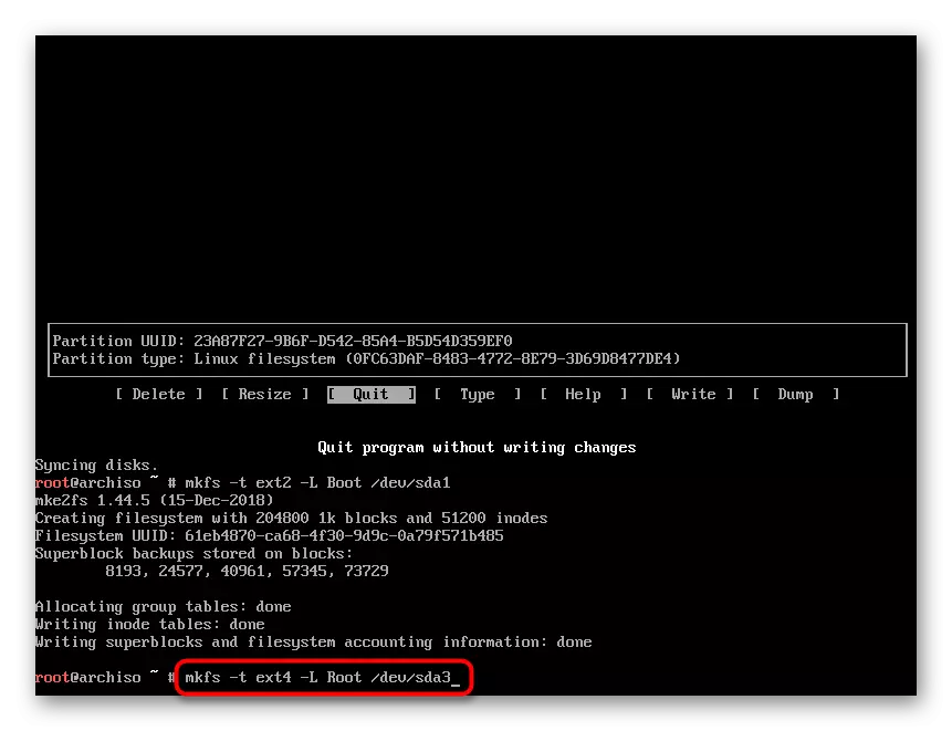 Formatting a hard disk system directory for installing Arch Linux