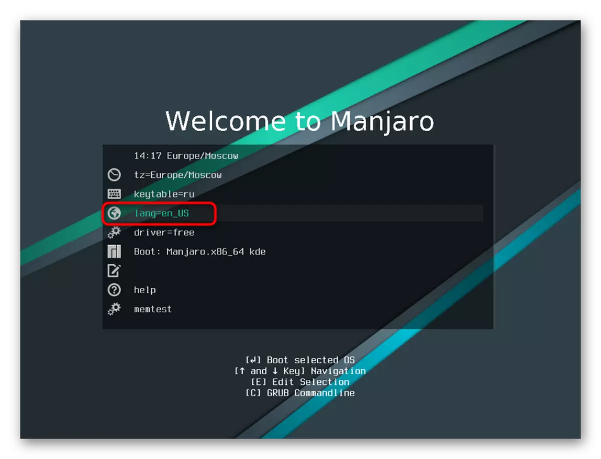 Overgang til udvælgelsen af ​​systemsproget, før du installerer Manjaro