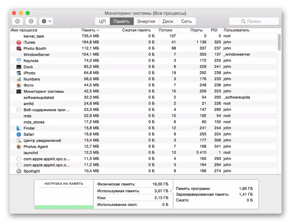 Monitorizarea sistemului este rulată din dosarul său din Launchpad pe MacOS