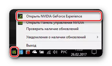 GeForce Experience ikon a tálcában