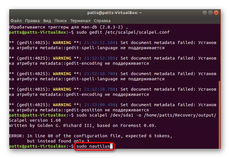 Ubuntu میں Scalpel فائلوں کو دیکھنے کے لئے فائل مینیجر پر جائیں