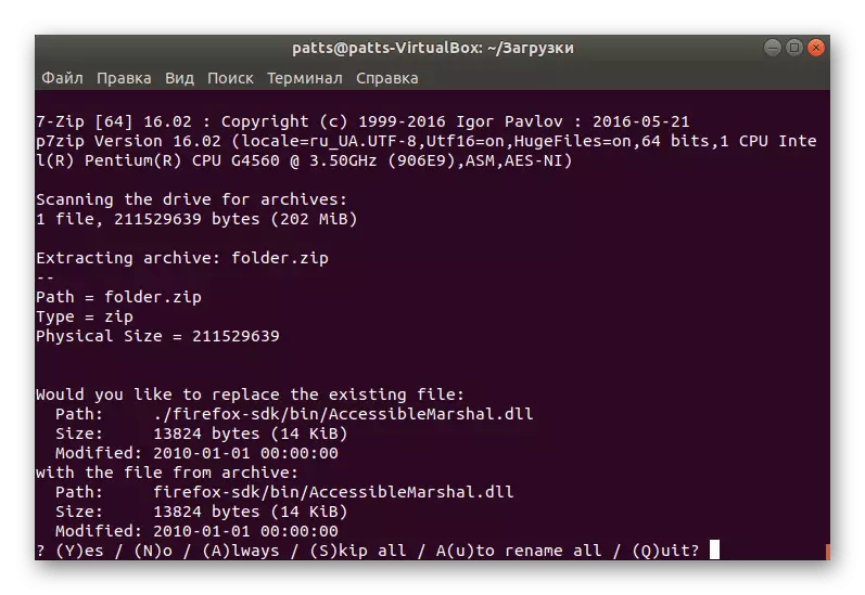 Confirme a substituição do arquivo para 7z no Linux