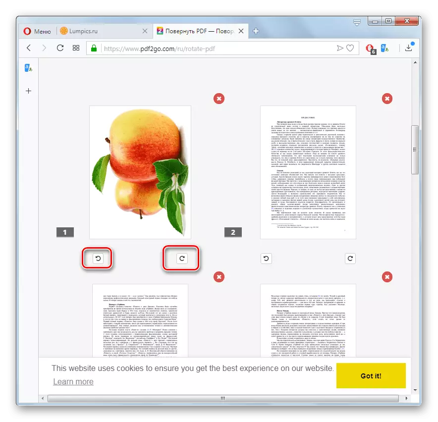 หมุนหน้าไฟล์ PDF บนเว็บไซต์ PDF2Go ใน Opera Browser