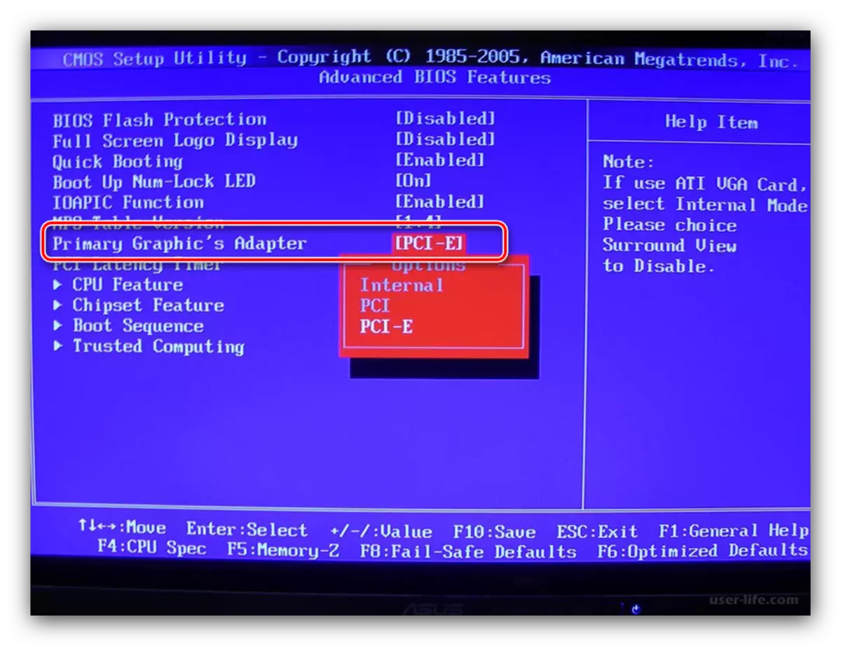 Primer možnosti za odklop vgrajene grafične kartice iz BIOS-a