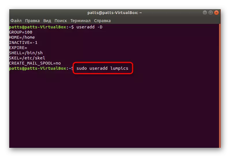 Vytvorte nového používateľa so štandardnými parametrami Ubuntu