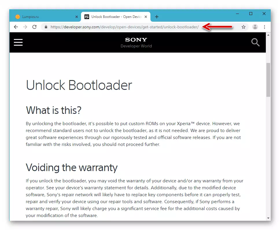 Sony Xperia Z oficiální webová stránka pro odemknutí telefonního nakladače