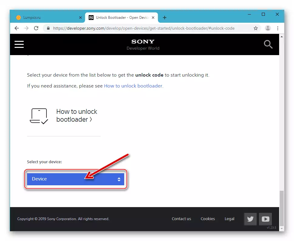 Sony Xperia Z Earste Botloider Untskoattelje Stap - Apparaatpunt op 'e webside fan fabrikant