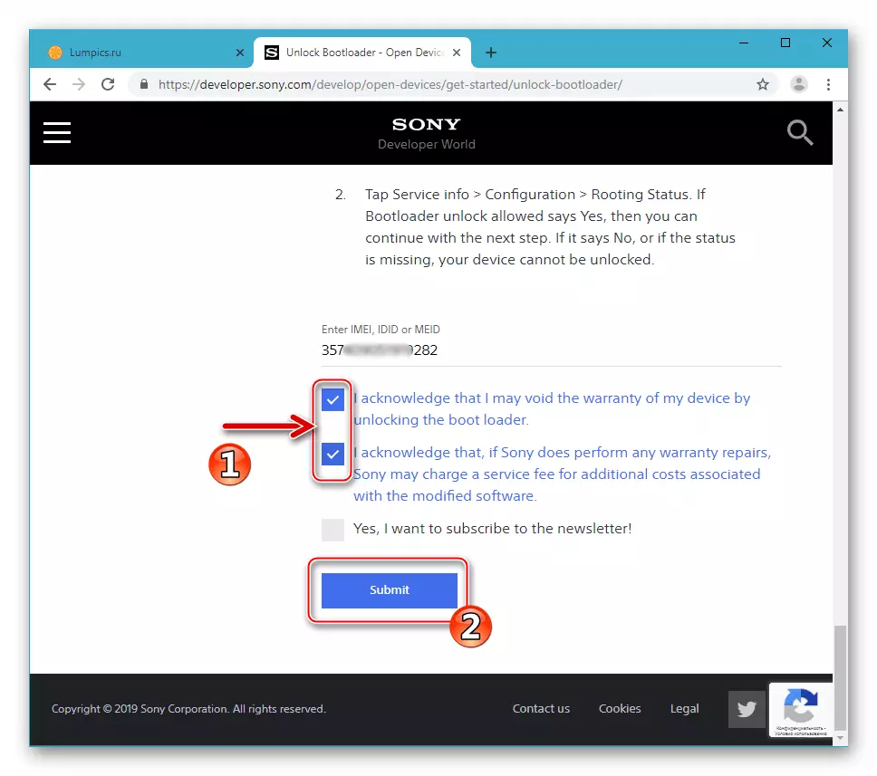सोनी Xperia z आधिकारिक निर्माताको वेबसाइटमा बुटलोडर अनलक कोड प्राप्त गर्दै