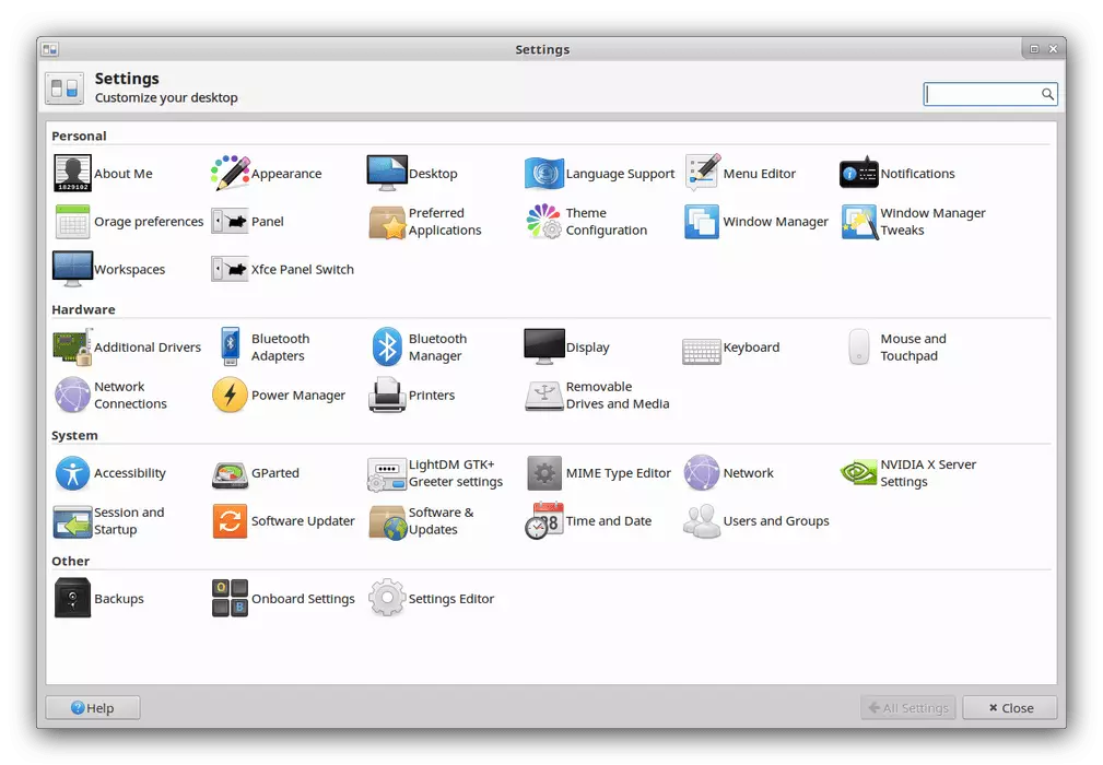 Xubuntu Linux Dispatcher-fönster