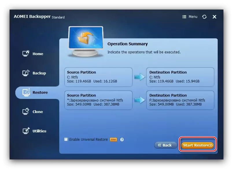 Avviare il recupero dal backup per trasferire Windows 10 su un altro computer