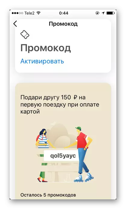 Sezione con promozioni in applicazione Yandex.taxi su iPhone