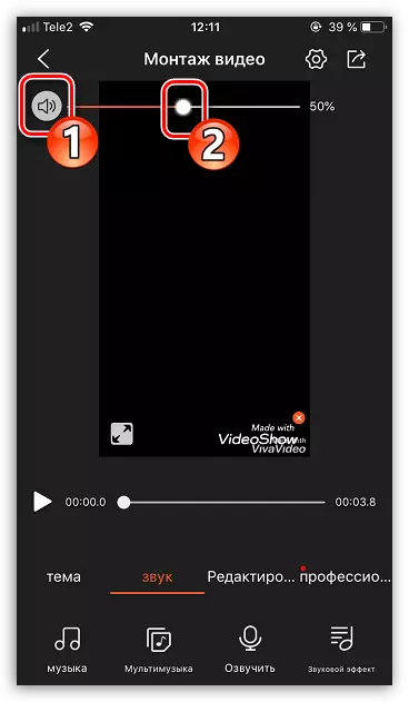 Apagando el sonido en la aplicación VideoShow en el iPhone